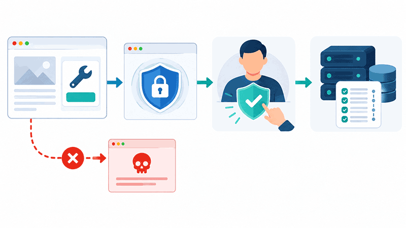 图 2：高风险 Tool 调用不应直达业务写入；页面、浏览器、用户确认和后端授权各有自己的职责。